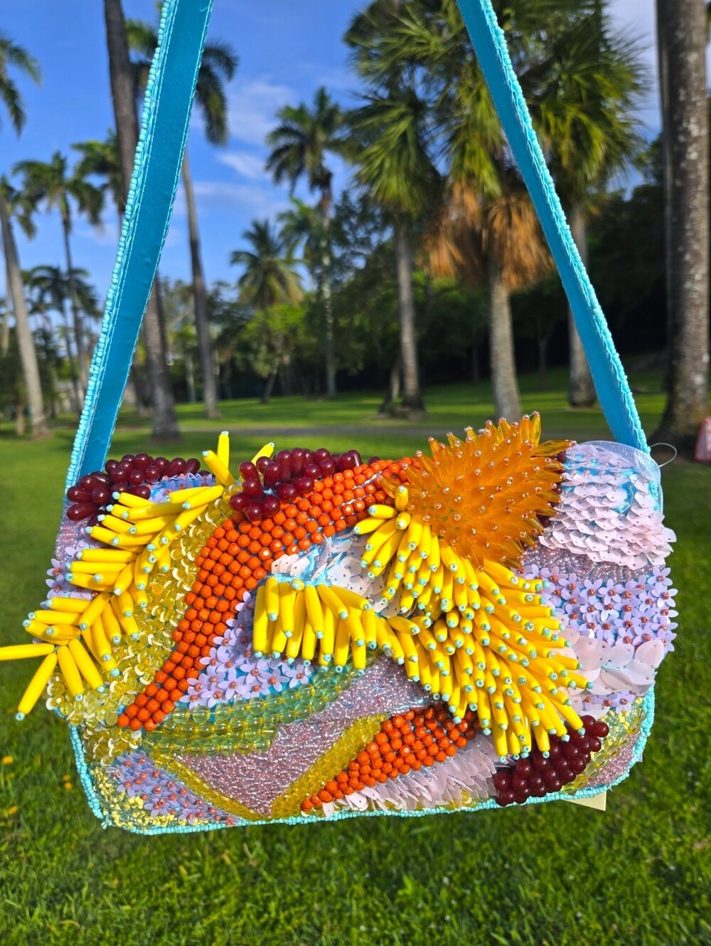Viral Beaded Summer Purse Tropical Banana 3D Shoulder Bag- Colorful Turquoise